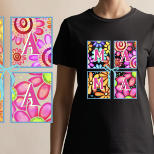 MAMA colorful squares with flowers-983  Mom-Mommy Mother MaMa
